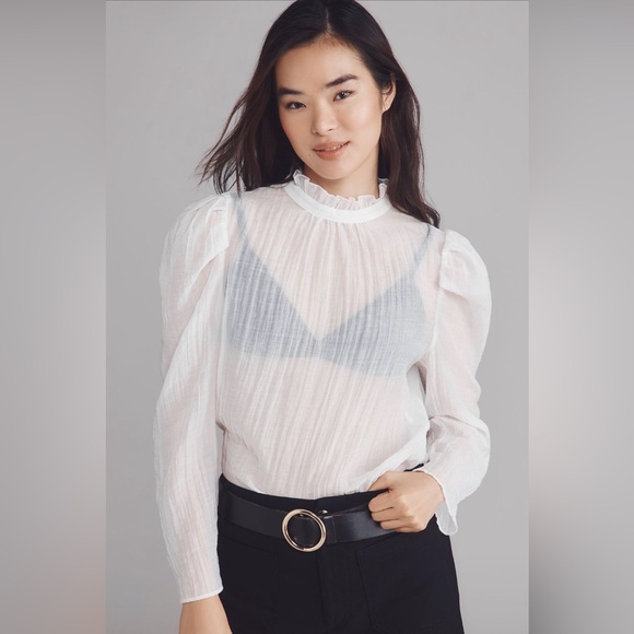 ✨ Anthropologie Sheer Mock-Neck Long-Sleeve Blouse Sz XL